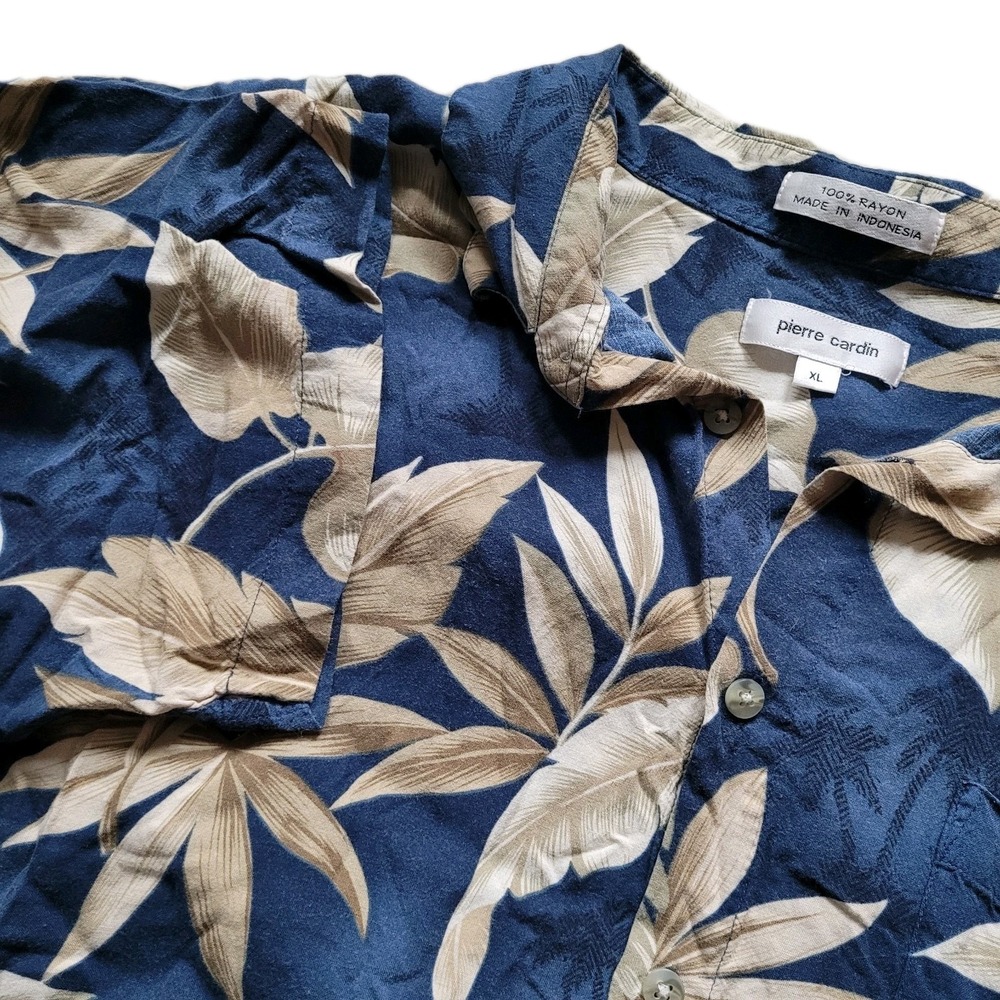 Pierre Cardin Tropical‎ Palm Leaf Hawaiian Shirt Men's XL Cabana Vacation Island